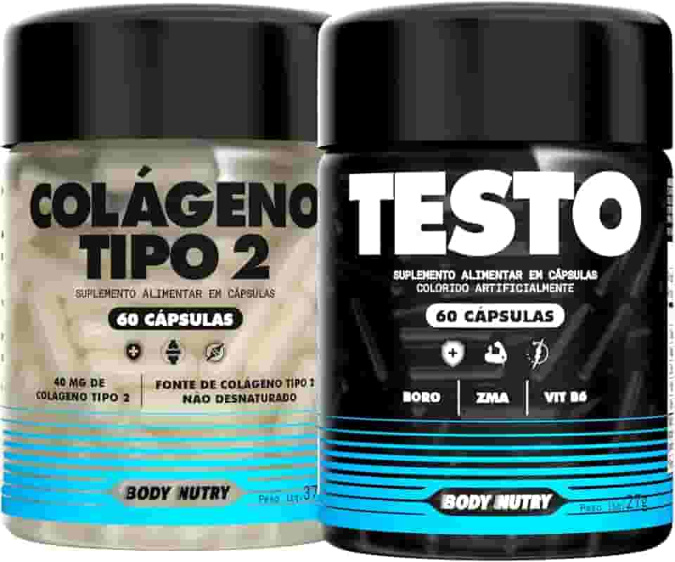Kit 1x Colageno Tipo 2 Joelho E Articulação Collagen 40mg 60 Capsulas + 1 Unidade Vitaminas e Minerais Pote 60 Cápsulas Vitamina B6 Calcio Zinco Magnesio Boro Body Nutry
