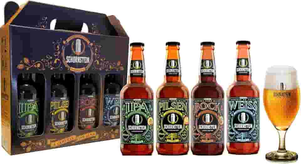 Kit Presente Cerveja Artesanal Churrasco 4 garrafas Cerveja 500 ml e Taça - Schornstein