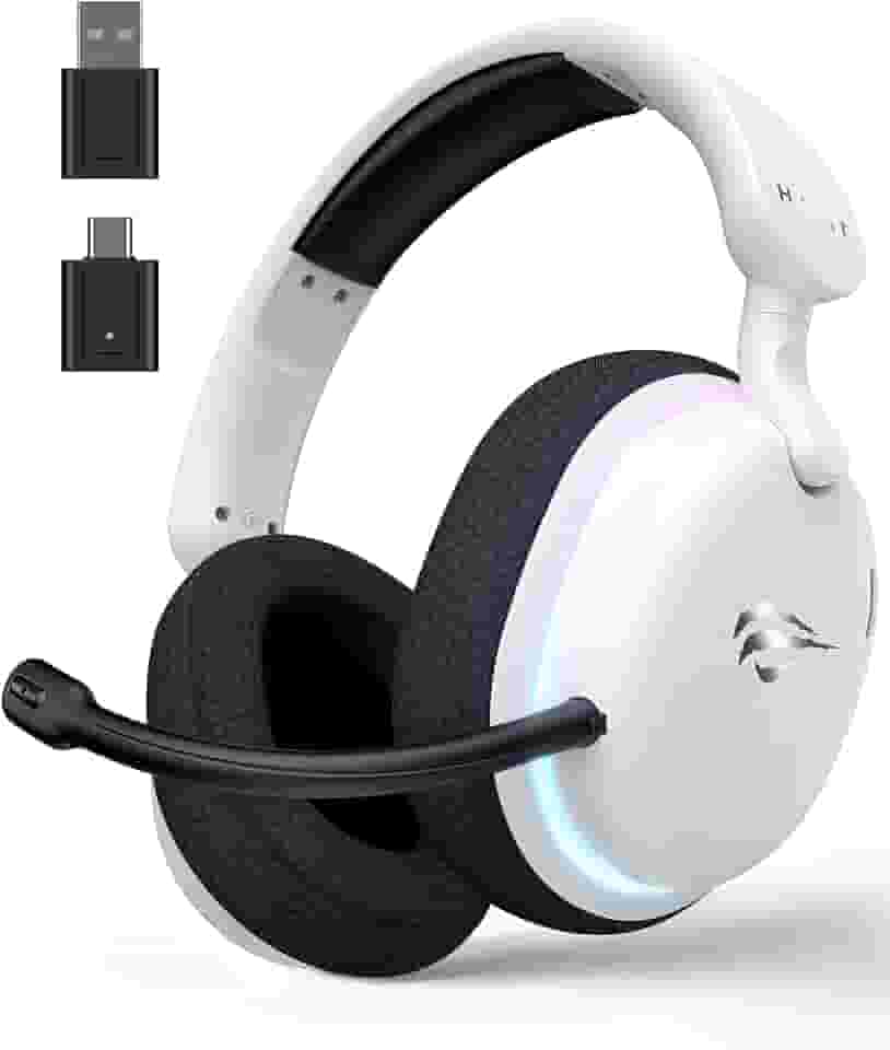 Havit Fone de Ouvido Gamer Five-Mode Fuxi-H7 White Black, Sem fio e Com Fio, Wireless 2,4GHz, Bluetooth, USB, Cabo 3,5mm, Falante de 40 mm, Microfone Destacável com Cancelamento de Ruído