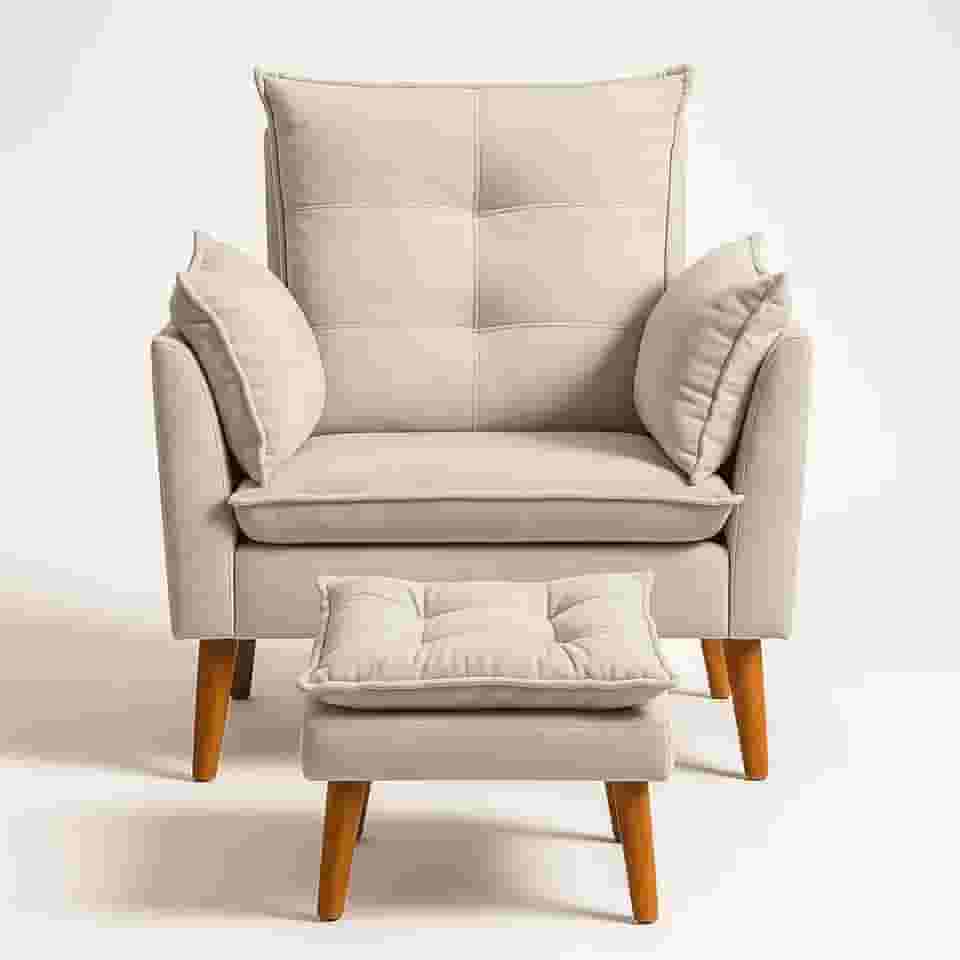 Poltrona Para Amamentação Decorativa Confort - Poltrona De Leitura Descanso - Poltrona Com Puff Luxo (Bege)