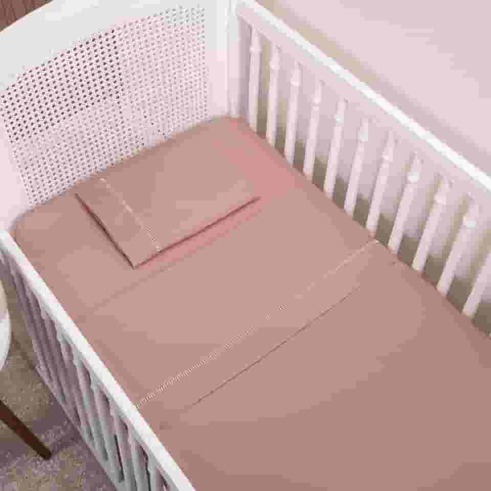 Jogo de Lençol Infantil Para Berço Americano Micropercal 200 Fios 3 Peças (Rosê)