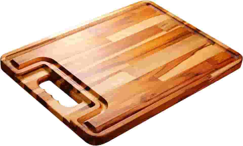 Tábua de Corte para Carne, Churrasco e Legumes em Madeira Teca Moderna – 40x30cm, Ideal para Preparar, Cortar e Servir, Superficie Antibacteriana, Durável e Elegante