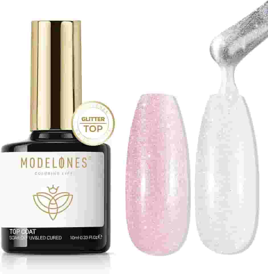 Modelones Esmalte em Gel Cintilante com Glitter Ultrafino - Branco Aurora Transparente - Acabamento Perolado e Brilhante, Longa Duração, Ideal para Unhas Decoradas
