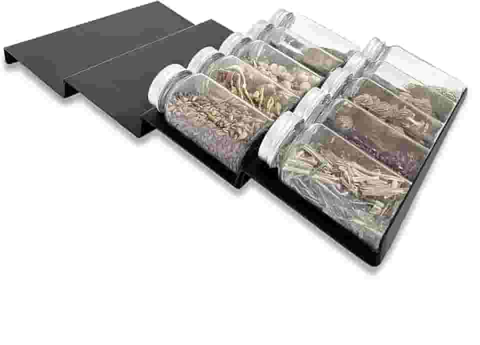 Organizador de gaveta de especiarias, pacote com 4 organizadores de temperos, expansível de 22 a 45 cm, organizadores de temperos de cozinha e armazenamento para gaveta (frascos não incluídos), preto