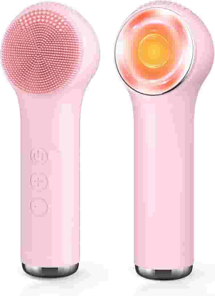 Escova de Limpeza Facial Elétrica 2 em 1 Recarregável de Silicone com Aquecimento e Vibração, Massageadora e Esfoliante Facial à Prova d’Água