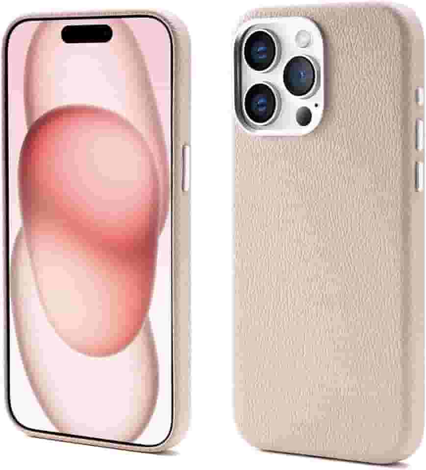 Capinha Premium de Couro Anti Impacto – Compatível com Modelos de iPhone (Carregamento Sem Fio Magnético),À Prova d’Água e Poeira, Botões de Metal e Proteção da Câmera (cor-de-rosa, iPhone 15 Pro Max)