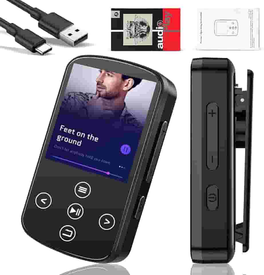 MP3 Music Player MP3 Player Bluetooth Música Digital Portátil Bluetooth FM Som sem Perdas HiFi Suporte TF Card de Até 128 GB Preto(Função de clipe traseiro)-FBA GN-641
