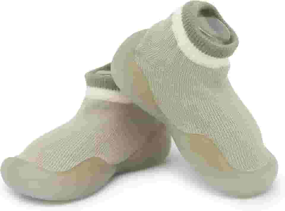Sapatos de primeira caminhada para bebês meninas e meninos, antiderrapante, sola macia, meias infantis