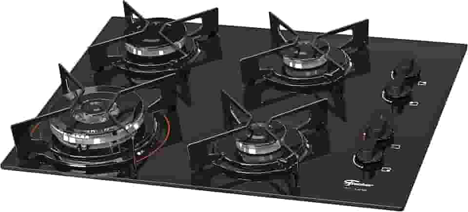 FISCHER COOKTOP À GÁS 4 BOCAS TRIPLA CHAMA FIT LINE MESA VIDRO PRETO BIVOLT - 26299-57078
