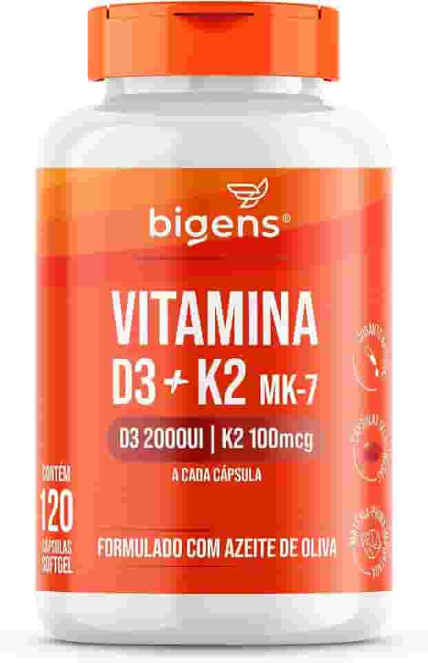 Vitamina D3 2000UI + K2 MK-7 100mcg, Formulado com azeite de oliva, Biogens (120 cápsulas)