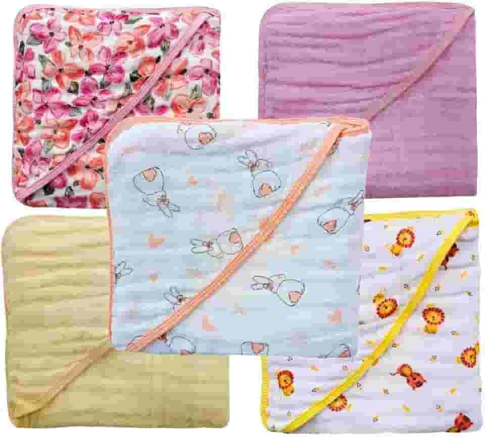 Toalha de Banho para Bebe Enxoval tecido fralda com Capuz 100% Algodão Recém Nascido (Kit 3 Toalhas Menina Sortido)