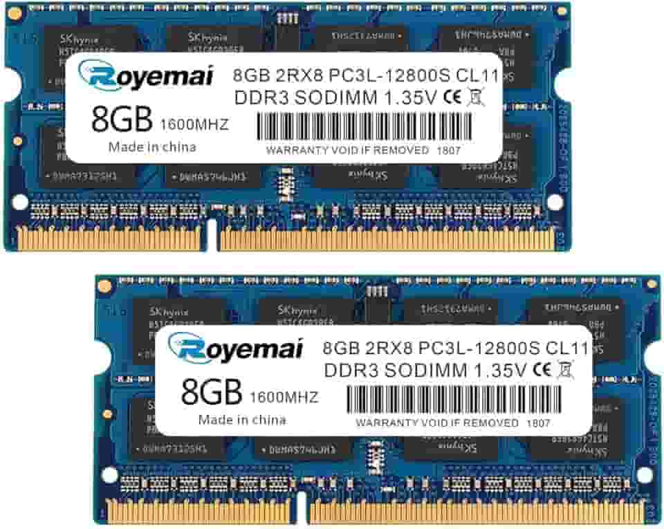 Kit DDR3 12800S 16GB (2x8GB), Royemai PC3L-1600MHz 2Rx8 Laptop Notebook Memória RAM para início/meio/final de 2011, meados/final de 2012, início/final de 2013, final de 2014, meados de 2015 MacBook