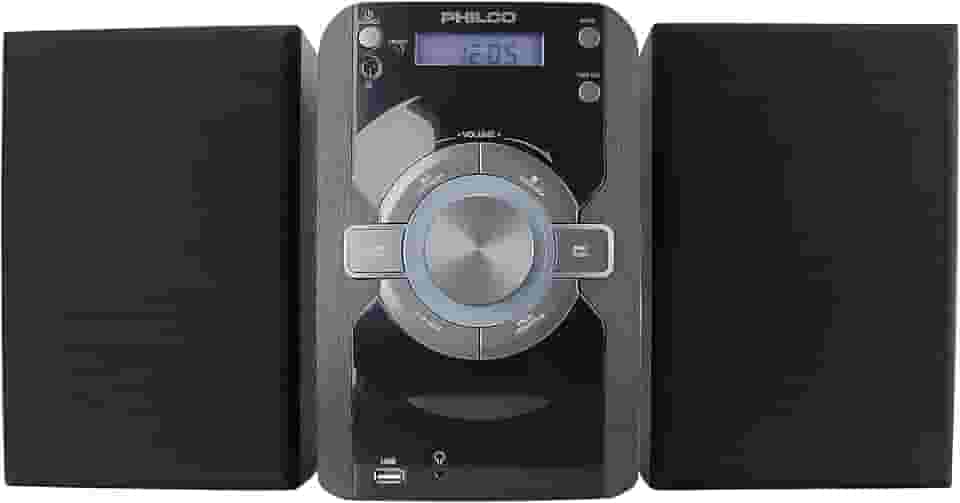 Philco Mini sistema de prateleira estéreo leitor de CD com rádio FM digital, transmissão Bluetooth, controle remoto em preto | Display LCD | Conector de fone de ouvido de 3,5 mm | Compatível com MP3 e