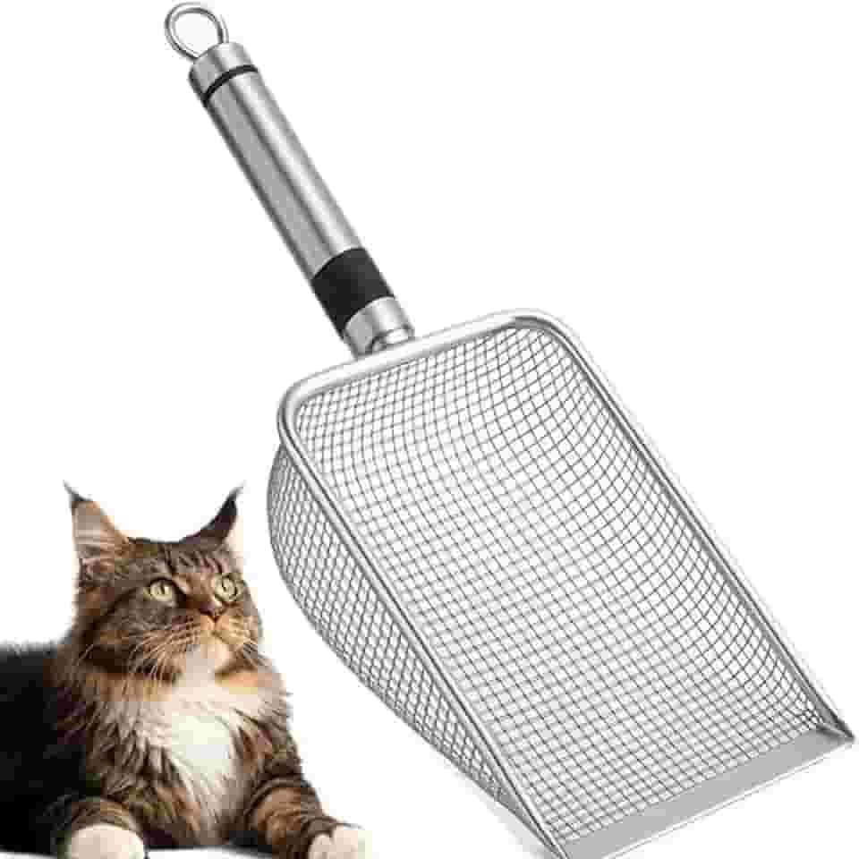 Pá Coletora de Fezes em Aço Inox para Gatos | Pazinha Higiênica com Peneira para Caixa de Areia, Substratos e Colheres de Areia | Limpeza Prática de Terrários, Gaiolas e Ambientes Pets
