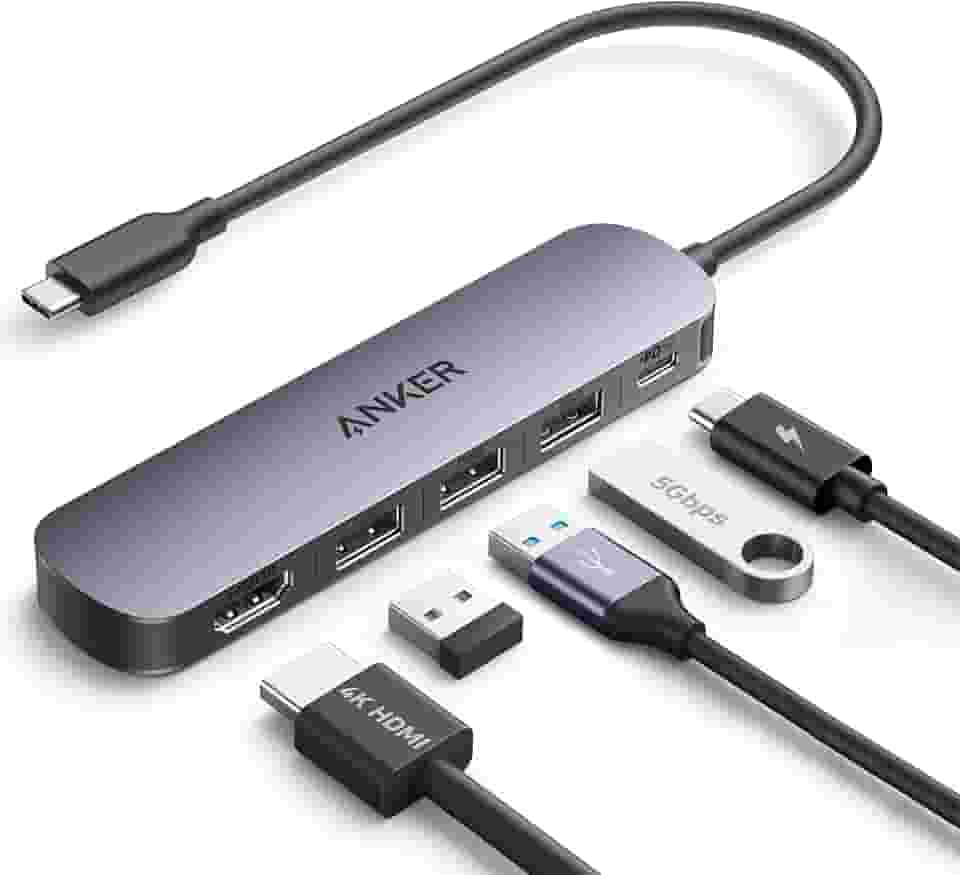 Anker Hub USB-C(5 em 1), HDMI 4K@30Hz com Entrega de Energia Máxima de 100W, Portas de Dados USB-C e USB-A, Compacto e Estiloso para MacBook, Dell XPS e mais (Carregador Não Incluído)