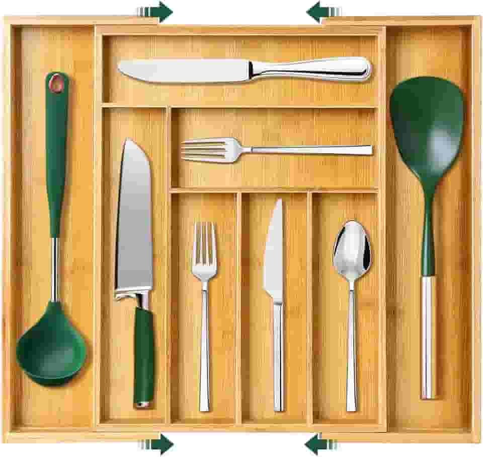 Porta Talheres Gaveta, 8 Divisórias Organizador de Gaveta Bambu Expansível