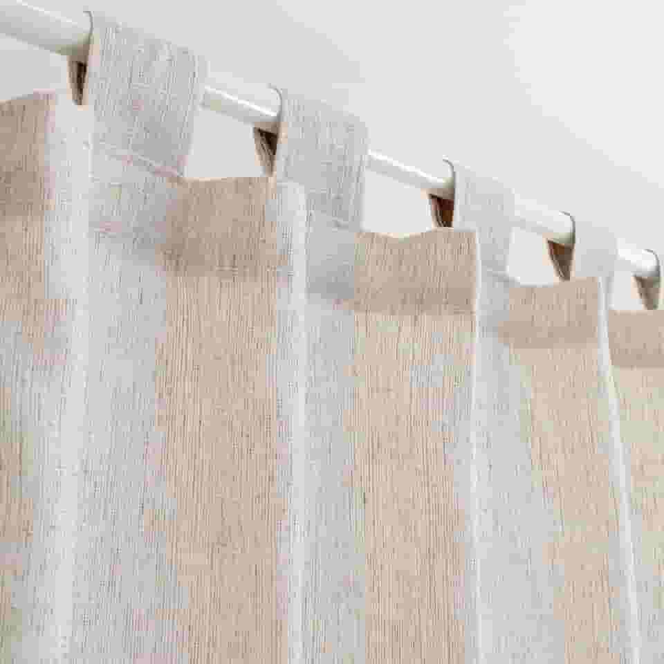 Cortina de Cozinha em Algodão e Linho Bege Claro 2,00m x 1,20m com Alça e Barra Decoração Rústica Gaze Tecido Artesanal Estonado sem Forro Privacidade Translúcida