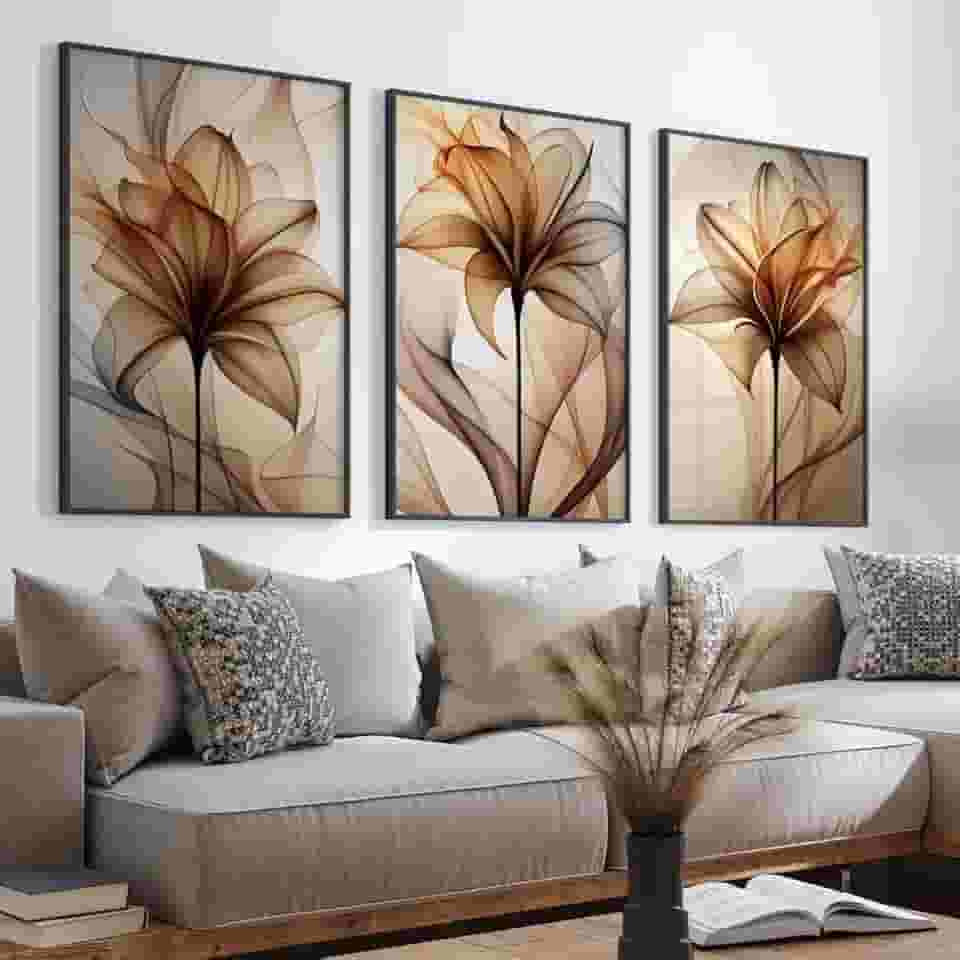 Quadro Decorativo Floral Abstrato em Aquarela Elegância e Arte para Seu Ambiente (Preto, 60x90, C/Vidro)