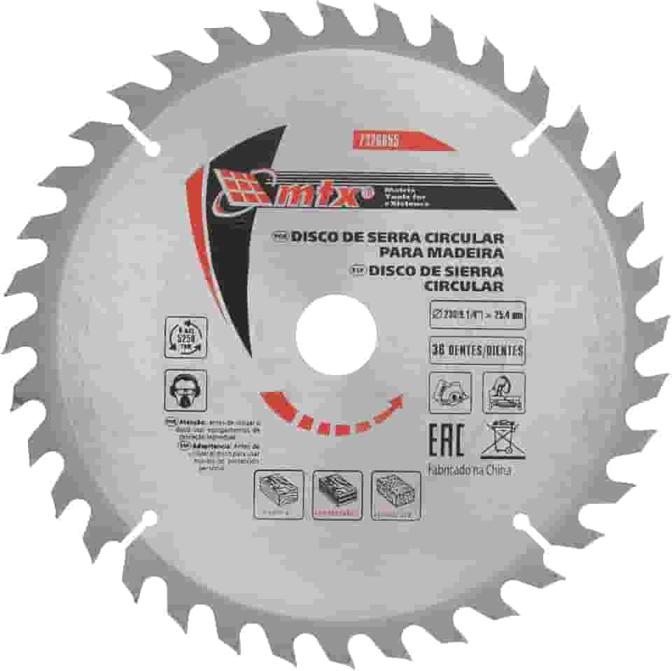 MTX Disco Serra Circular 230 mm × 25,4 mm × 36 Dentes – Madeira Macia, Dura, MDF e Compensado