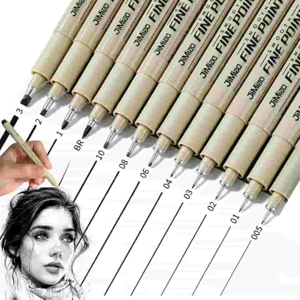 Kit 12 Canetas Nanquim Profissional para Mangá Desenho Técnico Artístico Lettering Brush Sakura Caligrafia Kit Precisão Projetos Caligrafia