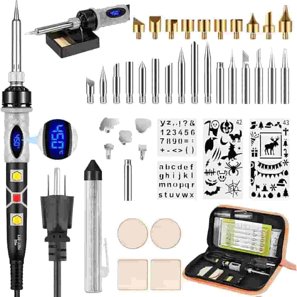 SREMTCH Kit De Caneta De Pirografia 43 Unidades, Kit De Ferro De Solda, Kit De Queima De Madeira 80W Com Temperatura Ajustável 200~450 ℃, Conjunto De Ferramentas Diy Para Gravação/Escultura/Solda/Pi