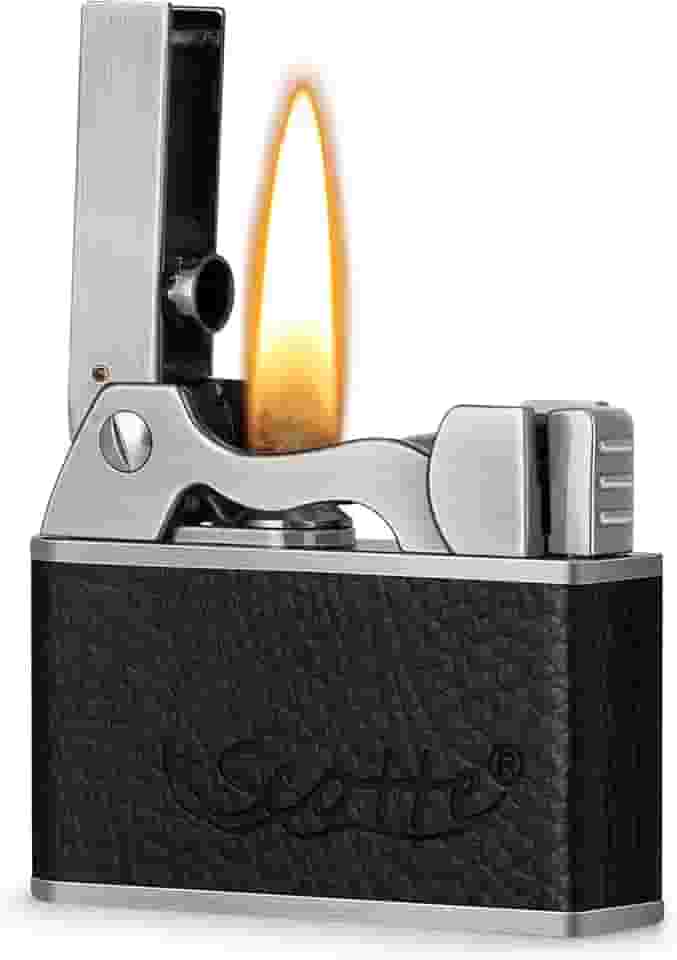 Scotte Isqueiro de querosene vintage, chama macia à prova de vento, isqueiro de metal e couro, isqueiros de bolso recarregáveis fluidos, fácil de transportar e usar, presente para pai marido