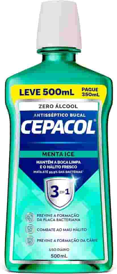 Cepacol - Enxaguante Bucal Menta Ice - Sem Álcool, Refrescante e Antisséptico - Proteção Prolongada - 500ml