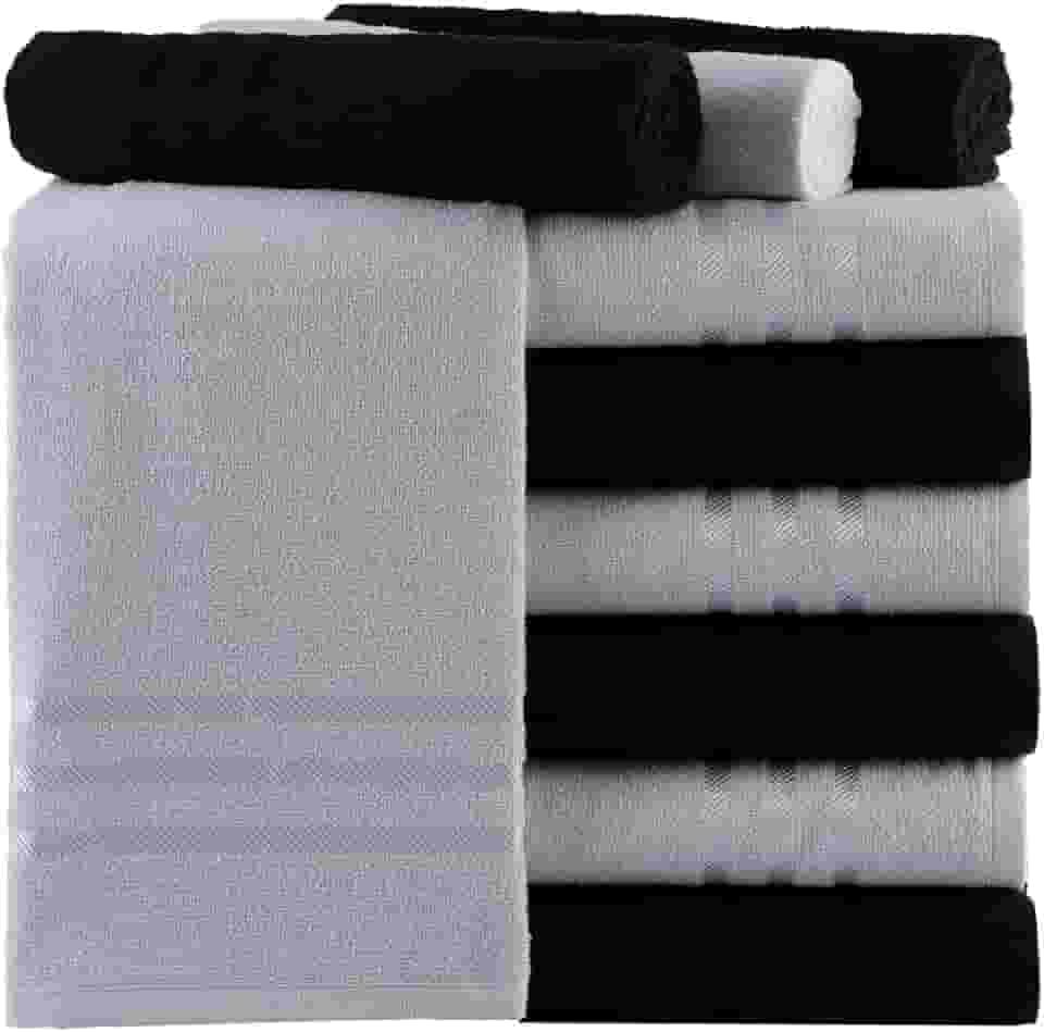 Kit de 10 Toalhas de Rosto Para Salão de Beleza Algodão, Branca e Preta Absorvente Secagem Rápida (branca e preta)