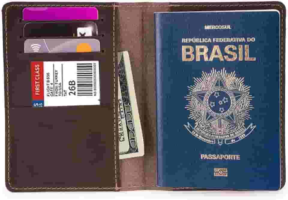 Porta Passaporte Documentos Cartões/cédulas Couro Legítimo