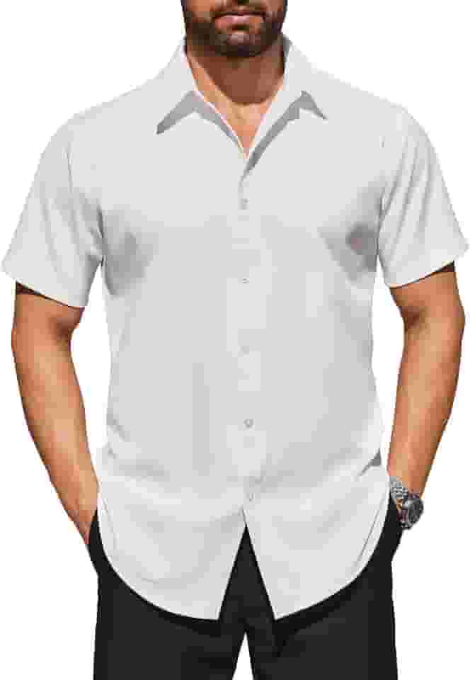 Camisa social masculina de verão, manga curta, abotoada, casual, elástica, leve