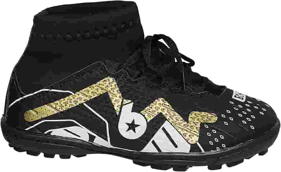Chuteira Society Infantil Botinha Blank Star Preta Dourado com Solado Costurado 26 ao 33