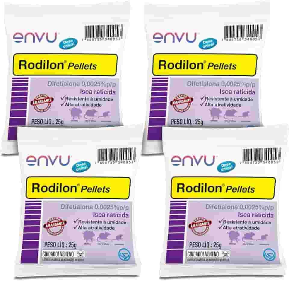 Kit 4 Iscas Rodilon Pellets para matar ratos