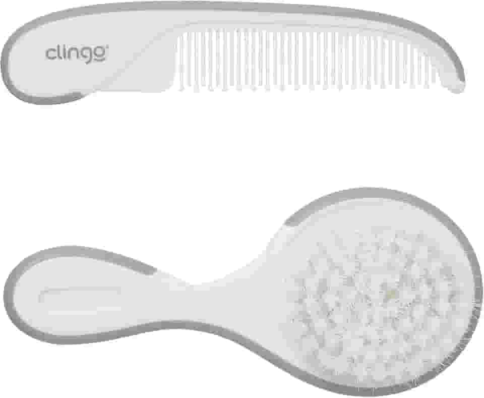 Escova Macia Bebê Pente De Cabelo Infantil - Kit Cinza E Branco, Clingo, Cinza/Branco