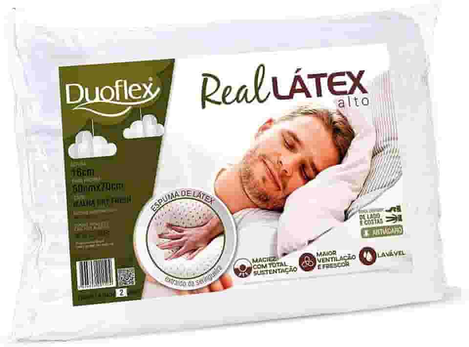 Travesseiro Duoflex Real Látex Alto 16 cm, Branco, para fronha 50 x 70 cm