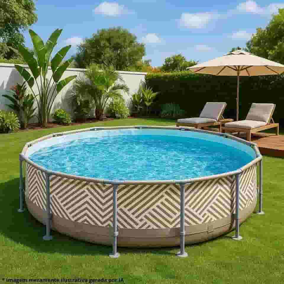 Piscina de Armação Circular, 7.200 Litros, 3,66m, PVC, Estrutura em Aço, Tripla Camada, com Válvula de Deságue