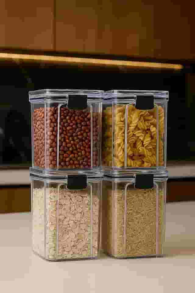 Kit 4 Potes Herméticos 1 Litro - Potes Organizador com Tampa para Alimentos, Pote Hermetico Empilhável, Organizadores para Armário e Cozinha, Mantimentos