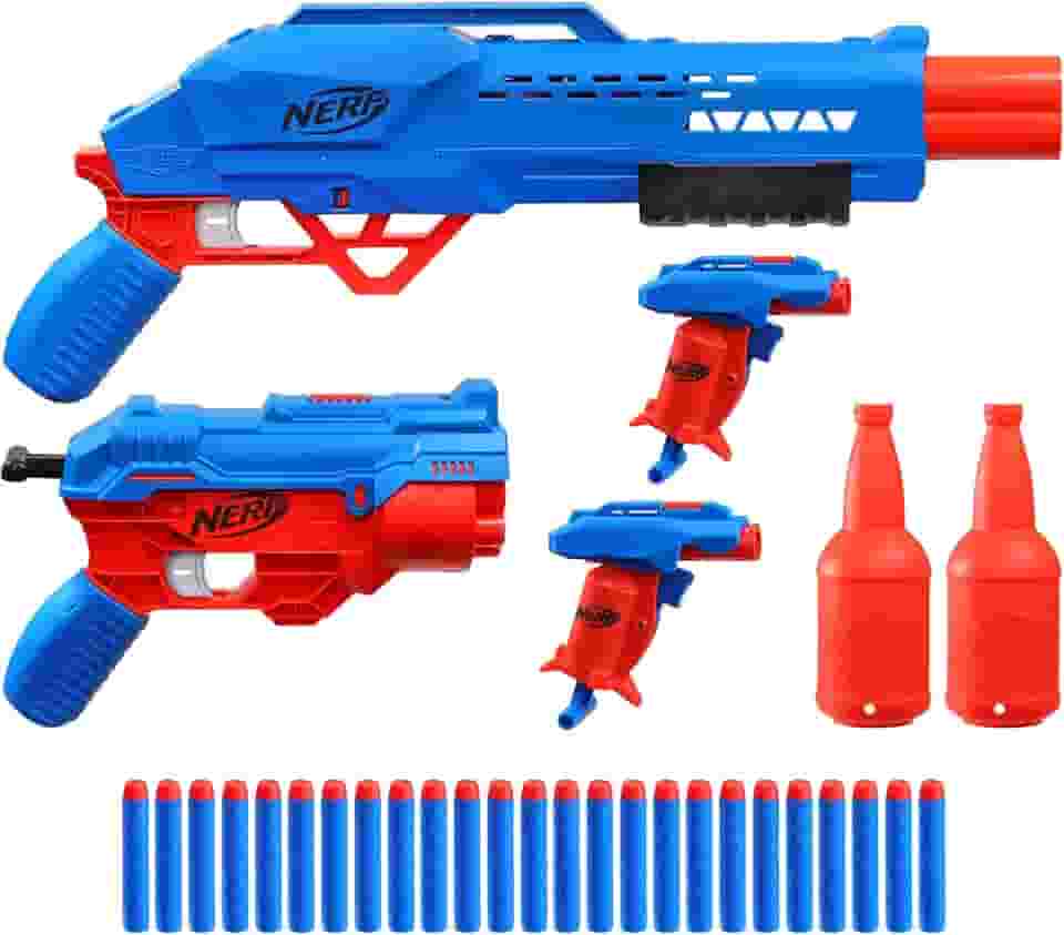 NERF Lança Dardos Alpha Strike Kit Missão Secreta - Fácil Recarregar e Brincar - F2556 - Hasbro, azul e laranja