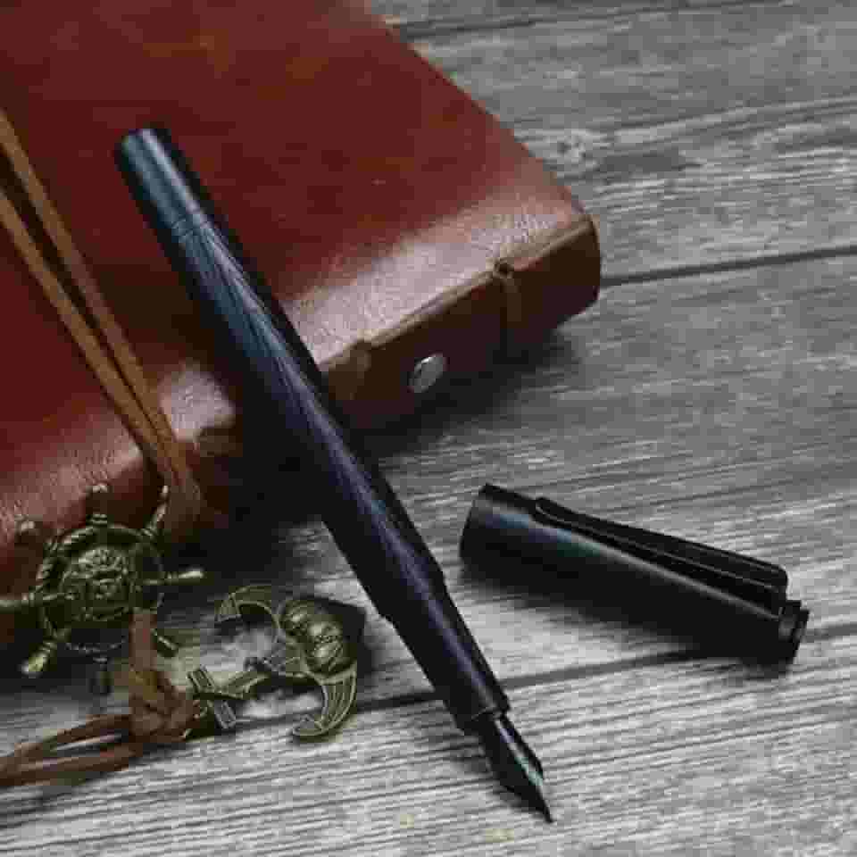 CANETA TINTEIRO PRETA PONTA PENA LUXO 0,5MM AÇO CARBONO