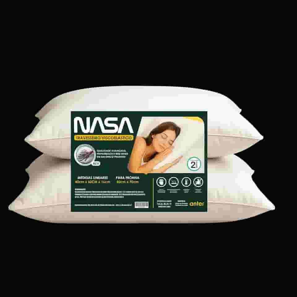 NASA Kit 2 Travesseiros Viscoelásticos, Automoldável, 40x60x13cm Nasa Cervical Látex Ortopédico Viagem Ergo Prime Ergonômico Premium Termossensível D40 Hipoalergênico Conforto ao Dormir 40x60x13 Anter