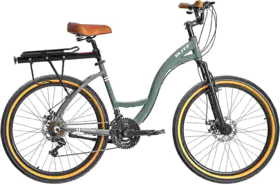 Kit Bicicleta BLITZ Aro 26 Comodo Alumínio Urbana SH 21v Freio á Disco + Bagageiro e Cadeado