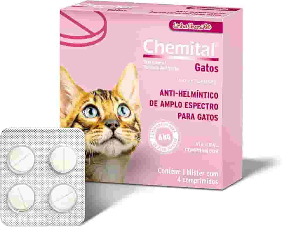 Vermífugo Chemital para Gatos 4 Comprimidos