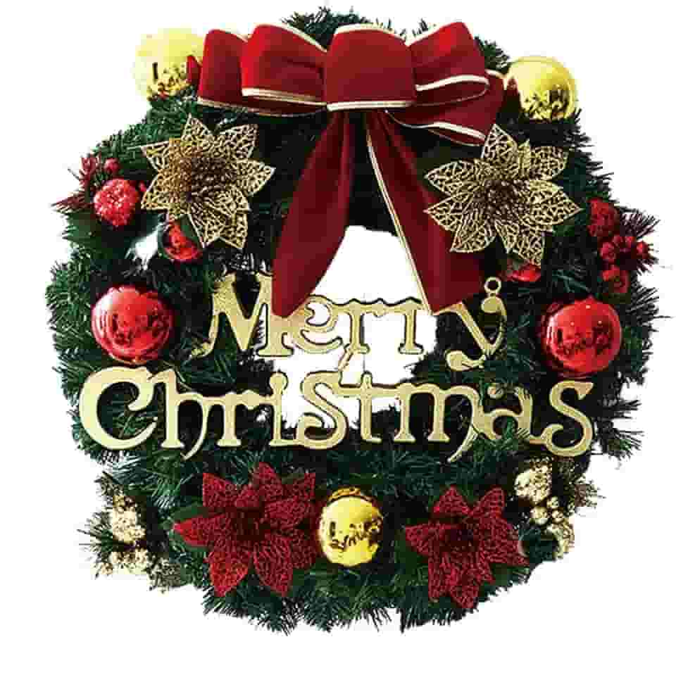 Guirlanda de Natal 40cm para Porta, Decoração de Porta com Laço Vermelho e Sinos Dourados, Enfeite Natalino para Casa (estilo-2)