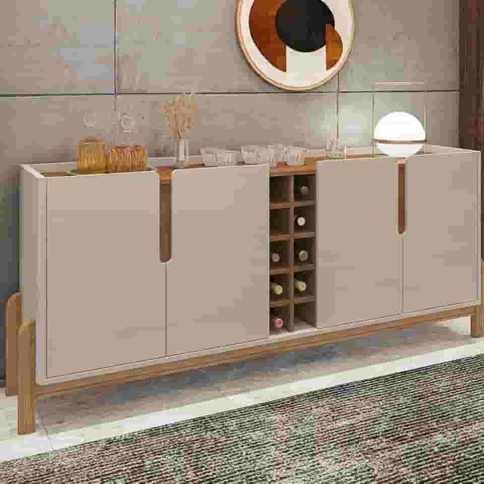 Buffet Aparador 190cm 4 Portas com Adega Lizz Casa D Off White/cedro