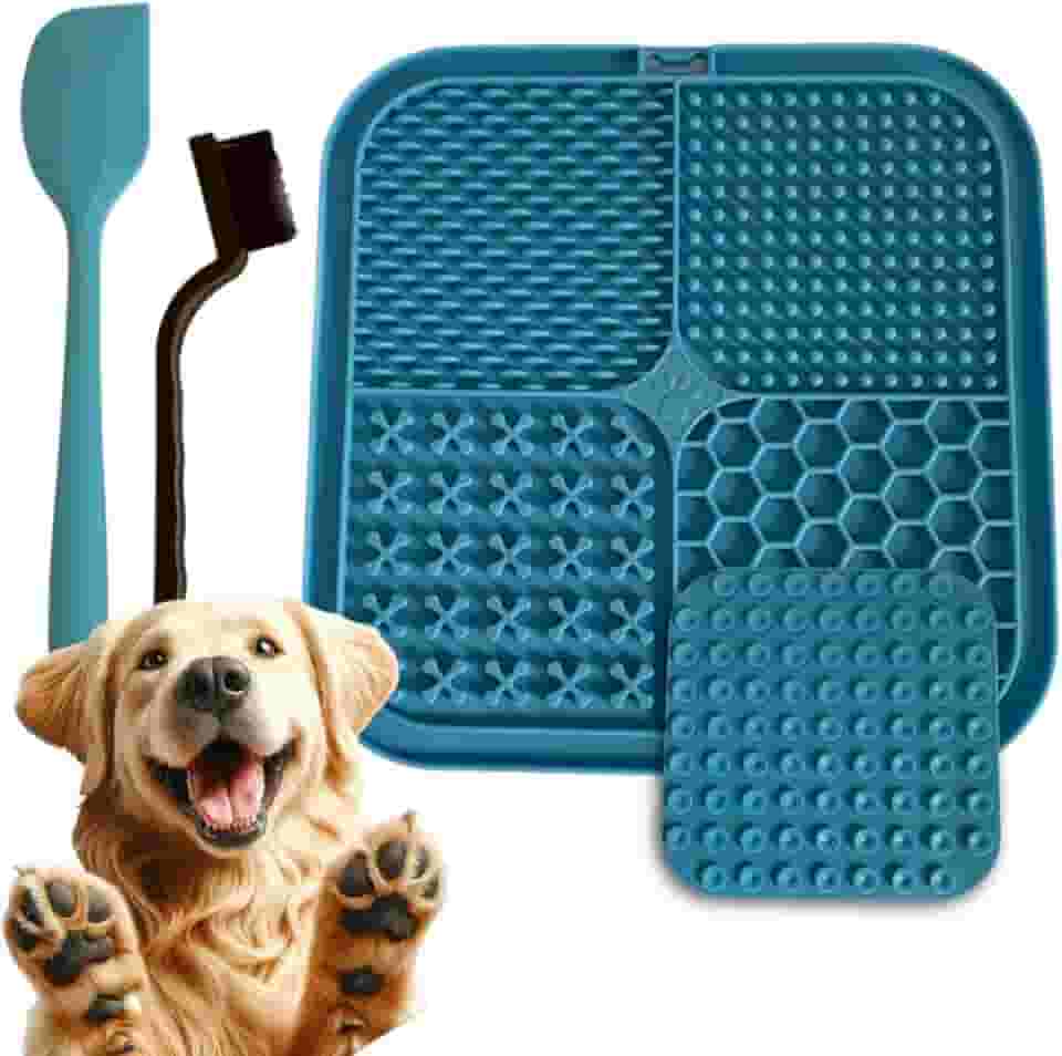 Tapete Silicone Pet Lambedor Para Cães Gatos com Ventosa - Lamber Interativo Inibidor de Ansiedade - ALVATEC ATC® (Azul)