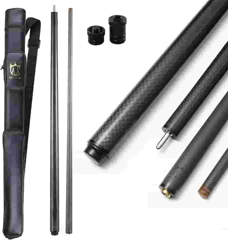 CROWN ME Taco de sinuca de fibra de carbono com ponta de 12,8 mm, taco de fibra de carbono de bilhar com ponta de 147 cm, ponta de baixa deflexão, taco de fibra de carbono com capa, design ajustável