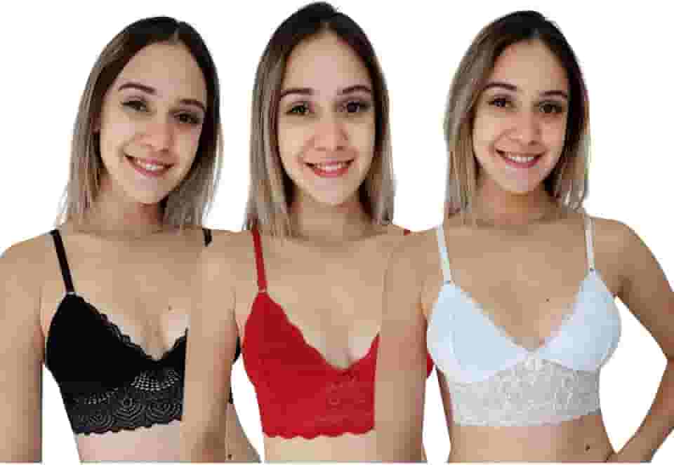 3 Sutiãs Cropped Renda Blogueira Sutien Sutian Roupa Íntima