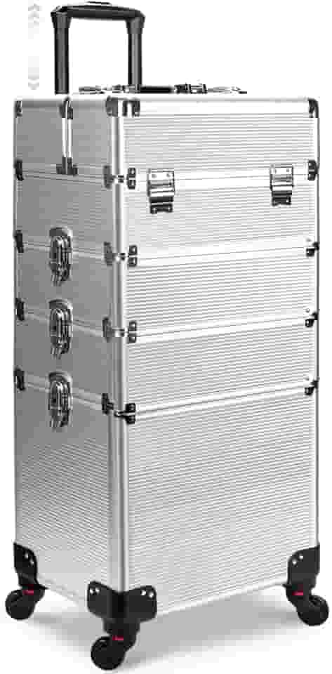 Maleta Maquiagem Profissional Alumínio ABS 4 em 1, Maleta de Maquiagem Completa