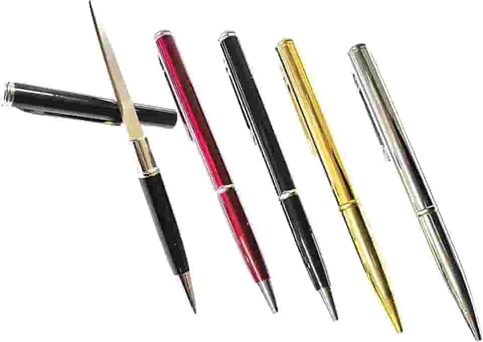 Caneta Tática 2 em 1 com Lâmina Oculta, 14cm, Aço Inoxidável, Defesa Pessoal, Preto/Prata/Vermelho/Dourado - Original