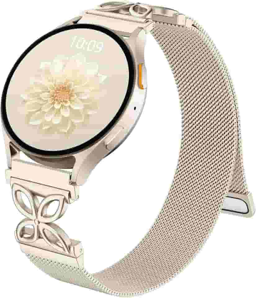 Getino Pulseira magnética de metal compatível com Galaxy Watch 7, Galaxy Watch 6 Classic FE 5 Pro 4 Active 2, pulseira elegante floral milanesa de 20 mm para Samsung Watch feminina de 40 mm, 44 mm e