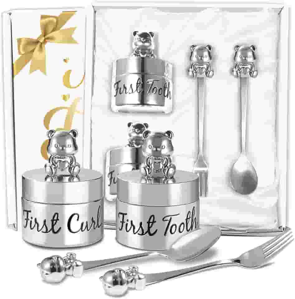 Caixa de lembrança do primeiro cacho e do primeiro dente do bebê, adoráveis designs de ursinho de pelúcia, presentes de batizado significativos, caixa de memória de bebê para ajudar você a coletar o